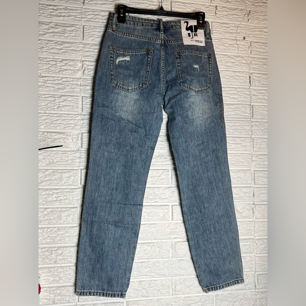Free People x Sandrine Rose denim jeans with fabulous embroidered palm tree-NWT - Picture 5 of 11